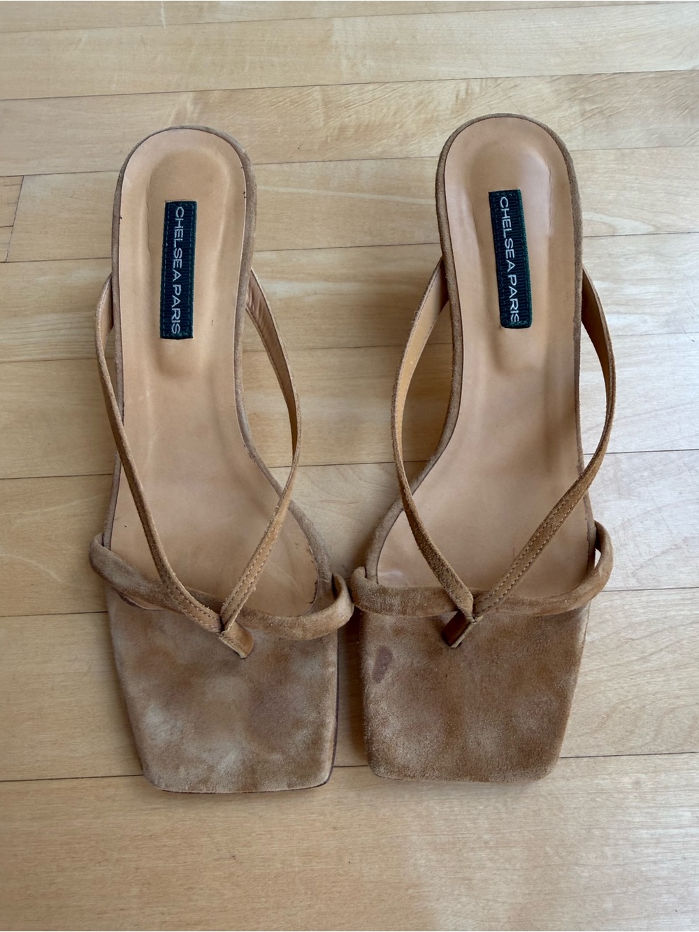 Chelsea Paris Suede Tan Square-Toe Slide Mules